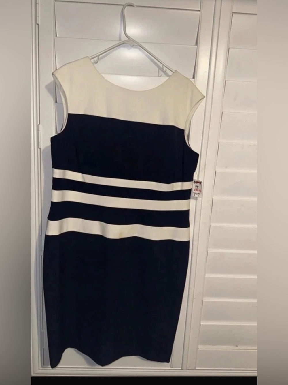 Lauren Ralph Lauren 14W Navy & White Color block striped sheath dress